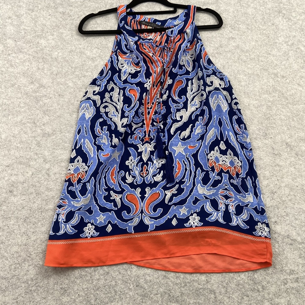 Rose & Olive Blouse Womens L Blue Paisley Halter Boho Sleeveless Tunic Top